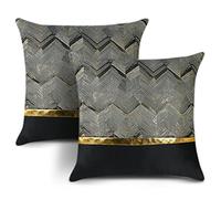 JOTOM Lot de 2 Housse de Coussin Fil d'or Ondulé Décoratif Taie d'oreiller Polyester Maison Salon Canapé Chambre (45x45cm, Noir)