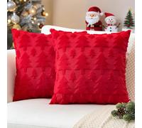JOTOM Lot de 2 Housses de coussin de Noël, Housse de coussin décorative en peluche courte en laine pour sapin de Noël, Housse de coussin pour canapé, Décoration de Noël pour salon, jardin (40x40 cm