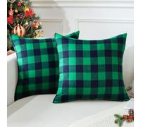 JOTOM Lot de 2 Housses de Coussin Décoratives de Noël à Motif Tartan écossais Classique et Rustique pour Décoration de Sofa Canapé 60 x 60 cm (Vert et Noir)