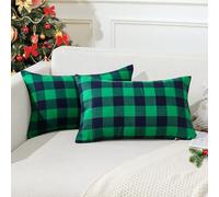 JOTOM Lot de 2 Housses de Coussin Décoratives de Noël à Motif Tartan écossais Classique et Rustique pour Décoration de Sofa Canapé 30 x 50 cm (Vert et Noir)