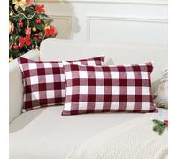 JOTOM Lot de 2 Housses de Coussin Décoratives de Noël à Motif Tartan écossais Classique et Rustique pour Décoration de Sofa Canapé 30 x 50 cm (Rouge et Blanc)