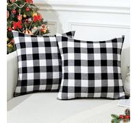 JOTOM Lot de 2 Housses de Coussin Décoratives de Noël à Motif Tartan écossais Classique et Rustique pour Décoration de Sofa Canapé 60 x 60 cm (Noir et Blanc)