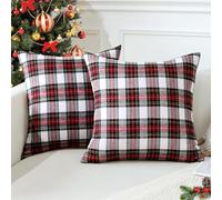 JOTOM Lot de 2 Housses de Coussin Décoratives de Noël à Motif Tartan écossais Classique et Rustique pour Décoration de Sofa Canapé 60 x 60 cm (Rouge Blanc)