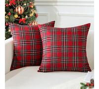 JOTOM Lot de 2 Housses de Coussin Décoratives de Noël à Motif Tartan écossais Classique et Rustique pour Décoration de Sofa Canapé 60 x 60 cm (Rouge)