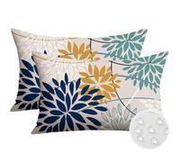 JOTOM Lot de 2 housses de coussin décoratives imperméables pour extérieur, fleurs, 40x60 cm, coussins de jet floraux pour dossier lombaire, pour patio, canapé, banc, tente, décoration intérieure, bleu