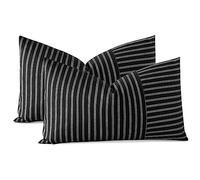 JOTOM Lot de 2 Housses de Coussin Fermier à Rayures 30x50 cm Housses de Coussin Décoratives pour Le Canapé Housse de Coussin Lombaire pour Le Canapé Le Lit et Le Salon 12x20 Pouces (Blanc Noir)