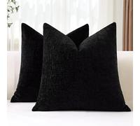 JOTOM Lot de 2 Housses de Coussins 40x40 cm Chenille Douce Noir Housse de Coussin Décorative Taie d'oreiller Lombaire Solide pour Canapé Salon Lit Décoration d'intérieur (Noir)