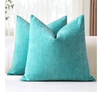 JOTOM Lot de 2 Housses de Coussins 60x60 cm Chenille Douce Turquoise Housse de Coussin Décorative Taie d'oreiller Lombaire Solide pour Canapé Salon Lit Décoration d'intérieur (Turquoise)