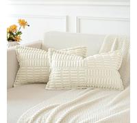 JOTOM Lot de 2 Housses de Coussins en Velours Côtelé avec L'épissage Décoratif Canapé Taie d'oreiller Doux Décoration pour Maison Salon Chambre Canapé Décoration 30x50cm (Blanc Crème)