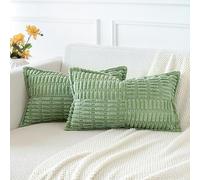 JOTOM Lot de 2 Housses de Coussins en Velours Côtelé avec L'épissage Décoratif Canapé Taie d'oreiller Doux Décoration pour Maison Salon Chambre Canapé Décoration 30x50cm (Vert Sauge)