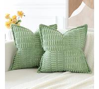 JOTOM Lot de 2 Housses de Coussins en Velours Côtelé avec L'épissage Décoratif Canapé Taie d'oreiller Doux Décoration pour Maison Salon Chambre Canapé Décoration 45x45cm (Vert Sauge)