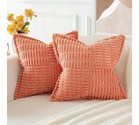 JOTOM Lot de 2 Housses de Coussins en Velours Côtelé avec L'épissage Décoratif Canapé Taie d'oreiller Doux Décoration pour Maison Salon Chambre Canapé Décoration 45x45cm (Corail)