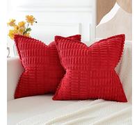 JOTOM Lot de 2 Housses de Coussins en Velours Côtelé avec L'épissage Décoratif Canapé Taie d'oreiller Doux Décoration pour Maison Salon Chambre Canapé Décoration 45x45cm (Rouge)