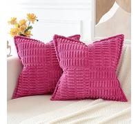 JOTOM Lot de 2 Housses de Coussins en Velours Côtelé avec L'épissage Décoratif Canapé Taie d'oreiller Doux Décoration pour Maison Salon Chambre Canapé Décoration 45x45cm (Rose Vif)