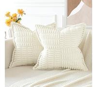 JOTOM Lot de 2 Housses de Coussins en Velours Côtelé avec L'épissage Décoratif Canapé Taie d'oreiller Doux Décoration pour Maison Salon Chambre Canapé Décoration 40x40cm (Blanc Crème)