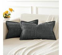 JOTOM Lot de 2 Housses de Coussins en Velours Côtelé avec L'épissage Décoratif Canapé Taie d'oreiller Doux Décoration pour Maison Salon Chambre Canapé Décoration 30x50cm (Gris Foncé)
