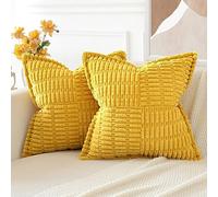 JOTOM Lot de 2 Housses de Coussins en Velours Côtelé avec L'épissage Décoratif Canapé Taie d'oreiller Doux Décoration pour Maison Salon Chambre Canapé Décoration 50x50cm (Jaune Moutarde)