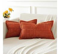 JOTOM Lot de 2 Housses de Coussins en Velours Côtelé avec L'épissage Décoratif Canapé Taie d'oreiller Doux Décoration pour Maison Salon Chambre Canapé Décoration 30x50cm (Rouille)