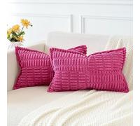JOTOM Lot de 2 Housses de Coussins en Velours Côtelé avec L'épissage Décoratif Canapé Taie d'oreiller Doux Décoration pour Maison Salon Chambre Canapé Décoration 30x50cm (Rose Vif)