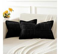 JOTOM Lot de 2 Housses de Coussins en Velours Côtelé avec L'épissage Décoratif Canapé Taie d'oreiller Doux Décoration pour Maison Salon Chambre Canapé Décoration 30x50cm (Noir)