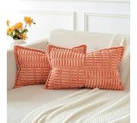 JOTOM Lot de 2 Housses de Coussins en Velours Côtelé avec L'épissage Décoratif Canapé Taie d'oreiller Doux Décoration pour Maison Salon Chambre Canapé Décoration 30x50cm (Corail)