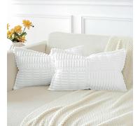 JOTOM Lot de 2 Housses de Coussins en Velours Côtelé avec L'épissage Décoratif Canapé Taie d'oreiller Doux Décoration pour Maison Salon Chambre Canapé Décoration 30x50cm (Blanc)