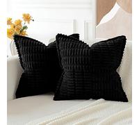 JOTOM Lot de 2 Housses de Coussins en Velours Côtelé avec L'épissage Décoratif Canapé Taie d'oreiller Doux Décoration pour Maison Salon Chambre Canapé Décoration 50x50cm (Noir)
