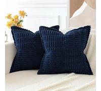 JOTOM Lot de 2 Housses de Coussins en Velours Côtelé avec L'épissage Décoratif Canapé Taie d'oreiller Doux Décoration pour Maison Salon Chambre Canapé Décoration 50x50cm (Bleu Marine)