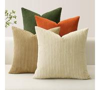 JOTOM Lot de 4 Housse de Coussin en Velours Côtelé Décoratif Canapé Taie d'oreiller Doux Decoration pour Maison Salon Chambre Canapé Décoration 60x60cm (Vert Orange Marron Beige)