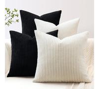 JOTOM Lot de 4 Housse de Coussin en Velours Côtelé Décoratif Canapé Taie d'oreiller Doux Decoration pour Maison Salon Chambre Canapé Décoration 50x50cm (Crème Blanc Noir)