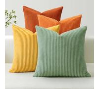 JOTOM Lot de 4 Housse de Coussin en Velours Côtelé Décoratif Canapé Taie d'oreiller Doux Decoration pour Maison Salon Chambre Canapé Décoration 60x60cm (Jaune Orange Vert)