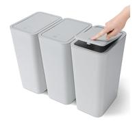 JOTOM Poubelle Avec Couvercle Escamotable Poubelle de Salle de Bain Poubelle de Cuisine Bouton Poussoir Poubelle Mince en Plastique Poubelle pour Cuisine Bureau Meuble Évier (3, Gris)