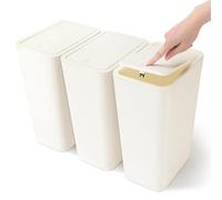 JOTOM Poubelle Avec Couvercle Escamotable Poubelle de Salle de Bain Poubelle de Cuisine Bouton Poussoir Poubelle Mince en Plastique Poubelle pour Cuisine Bureau Meuble Évier (3, Beige)