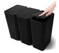 JOTOM Poubelle Avec Couvercle Escamotable Poubelle de Salle de Bain Poubelle de Cuisine Bouton Poussoir Poubelle Mince en Plastique Poubelle pour Cuisine Bureau Meuble Évier (3, Noir)