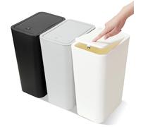 JOTOM Poubelle Avec Couvercle Escamotable Poubelle de Salle de Bain Poubelle de Cuisine Bouton Poussoir Poubelle Mince en Plastique Poubelle pour Cuisine Bureau Meuble Évier (3, Noir Gris Crème Blanc)