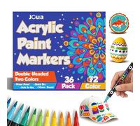 JOUA Feutres Acryliques Double Pointe 0.5-6mm - 36 Marqueurs (72 Couleurs) - Marqueur Peinture Multi-Surfaces Bois, Pierre, Verre, Toile - Idéal Dessin, DIY & Coloriage Adulte - Séchage Rapide