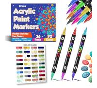 JOUA Feutres Acryliques Double Pointe - Lot de 36 Marqueurs (72 Couleurs, 2 Couleurs par Feutre), Idéal Coloriage Adulte & Enfant, Peinture Multi-Surfaces Bois, Toile, Verre, Pierre - Séchage Rapide