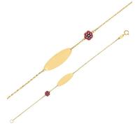 Jouailla - Identité bébé plaque ovale maille forcat Or 750-1000 ornée d'une fleur émaillée (308001)