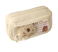 Joucien Trousse à crayons mignonne et minimaliste pour examen d'étudiant, trousse de rangement pour crayons d'école primaire - Housse à rabat blanche à neuf couches + 10 autocollants + 5 stylos +