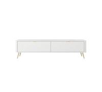 JOUDY - Meuble TV 200cmeffet rainuré - Blanc