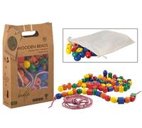 Joueco 85 perles en bois avec cordelette