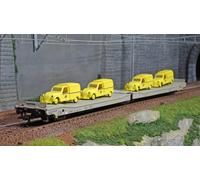 Jouef HJ6205 Wagon plat 3 essieux Ladks, livrés gris STVA, chargé 4 Citroën 2CV