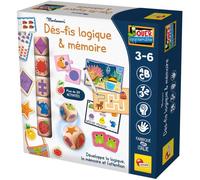 Lisciani - Montessori - Défis Logiques et Mémoire - Jeu Éducatif Maternelle Enfant de 3 à 6 Ans - Chiffres Animaux Couleurs et Formes - Feutre Effaçable et Dés en Bois - Silhouettes et Activités
