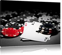 Jouer cartes sur table de poker noir / blanc Taille: 80x60 sur toile, XXL énormes Photos complètement encadrées avec civière, impression d'art sur murale avec cadre, moins cher que la peinture ou la peinture à l'huile, pas une affiche ou une bannière,