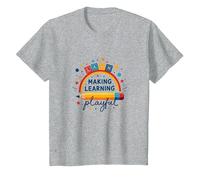 Jouer C'est Apprendre Un Enseignant Qui Fait de l'apprentissage Un Arc-en-Ciel ludique T-Shirt, Enfant, Gris Chiné, 12 Ans