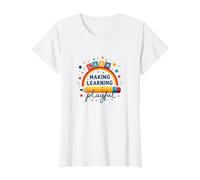 Jouer C'est Apprendre Un Enseignant Qui Fait de l'apprentissage Un Arc-en-Ciel ludique T-Shirt, Femme, Blanc, 3XL