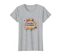 Jouer C'est Apprendre Un Enseignant Qui Fait de l'apprentissage Un Arc-en-Ciel ludique T-Shirt, Femme, Gris Chiné, 3XL