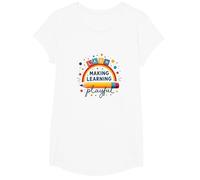 Jouer C'est Apprendre Un Enseignant Qui Fait de l'apprentissage Un Arc-en-Ciel ludique T-Shirt, Fille, Blanc, S