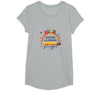 Jouer C'est Apprendre Un Enseignant Qui Fait de l'apprentissage Un Arc-en-Ciel ludique T-Shirt, Fille, Gris Chiné, S
