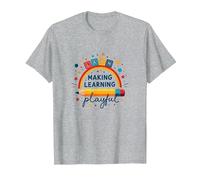 Jouer C'est Apprendre Un Enseignant Qui Fait de l'apprentissage Un Arc-en-Ciel ludique T-Shirt, Homme, Gris Chiné, 3XL